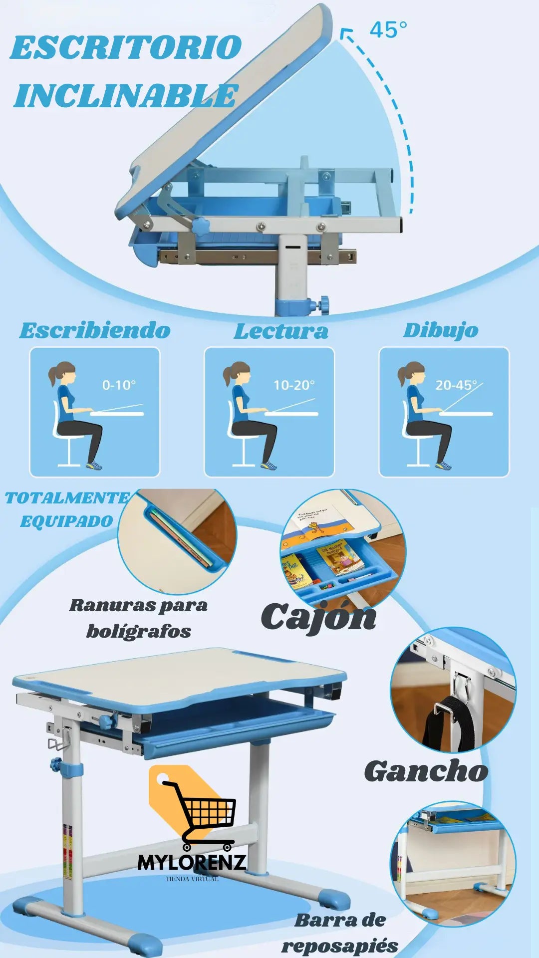 MODERNO ESCRITORIO CON LUZ DE LECTURA Y SILLA ERGONÓMICO